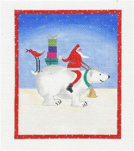 Santa Riding a Polar Bear with Gifts handpainted Needlepoint Canvas by BB