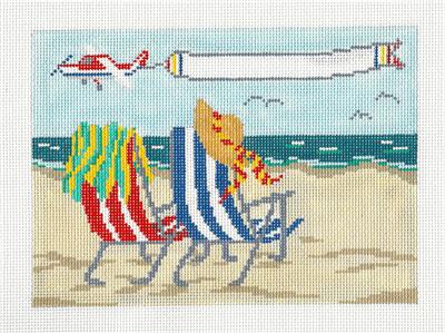 Canvas ~ Beachside with Banner Plane handpainted Needlepoint Canvas by Needle Crossings
