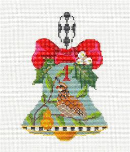 Kelly Clark ~ 12 Days of Christmas Hand Bell 1 Partridge in a Pear Tree 18 Mesh handpainted Needlepoint Canvas