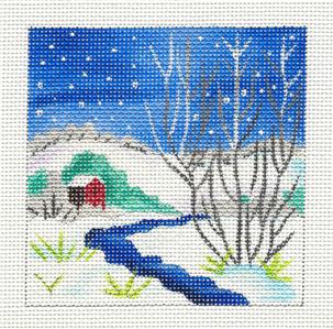 Landscape ~ Mill Stream in Winter handpainted 13 mesh Needlepoint Canvas by JulieMar *RETIRED*