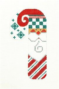 Small Candy Cane Red & Green Santa handpainted Needlepoint Canvas by CH Design Danji