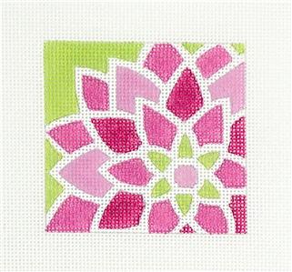 Canvas-Pink Deco Flower 3" Sq. Insert handpainted Needlepoint Canvas by Pepperberry