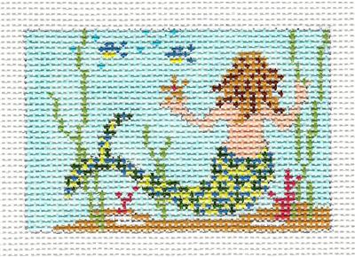 Canvas ~ MERMAID to fit Planet Earth ID TAG 2" by 3" handpainted Needlepoint Canvas Needle Crossings