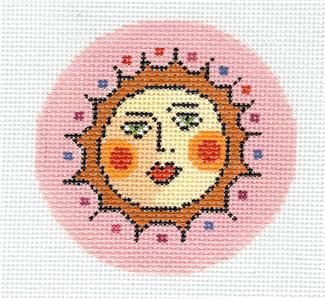 Round ~ Bright Sunshine on Pink handpainted Needlepoint Canvas 3" Rd. Ornament LEE
