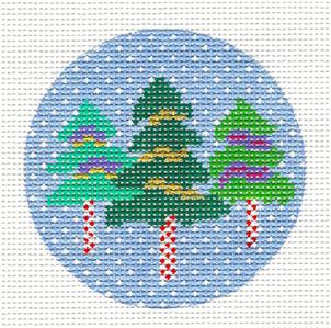 Christmas ~ Three Trees 4" Ornament handpainted on 13m Needlepoint Canvas by Karen from CBK