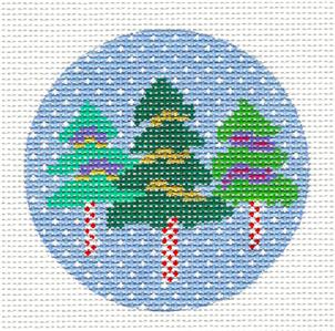 Christmas ~ Three Trees 4" Ornament handpainted on 13m Needlepoint Canvas by Karen from CBK