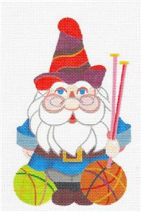 Gnome Canvas ~ Knitting Gnome handpainted Needlepoint Canvas from Raymond Crawford