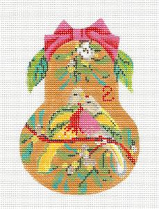 Kelly Clark Christmas Pear ~ 2 Turtle Doves & STITCH GUIDE handpainted Needlepoint Ornament by Kelly Clark