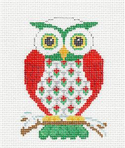 Christmas ~ CHRISTMAS OWL handpainted Needlepoint Canvas Ornament by Susan Roberts
