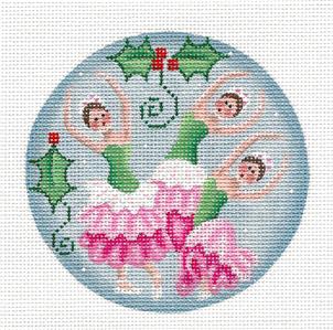 Christmas ~ Nutcracker BALLERINA FLOWERS 4" Rd. Ornament 18 Mesh handpainted Needlepoint Canvas Rebecca Wood
