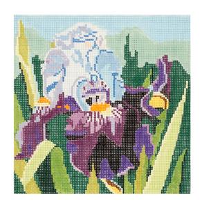 Bearded Purple Iris  ~ 8" Sq. handpainted 13 mesh Needlepoint Canvas by Jean Smith Designs