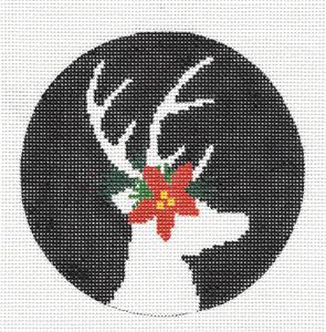 Christmas Round ~ Christmas Poinsettia Stag Deer handpainted Needlepoint Canvas by Liora Manne from CBK