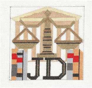 Lawyer Canvas ~ "JD" ~ ATTORNEY at LAW Profession handpainted 5" Sq. Needlepoint Ornament Melissa Prince