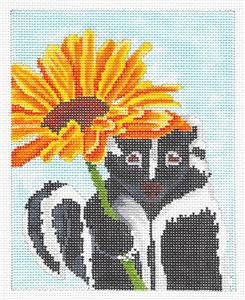 Animal Canvas ~ Skunk Holding a Sunflower handpainted Needlepoint canvas by Scott Church