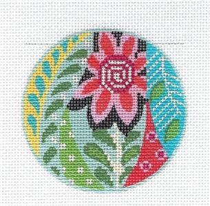 Kelly Clark ~ Beautiful Passion Flower 3" Rd. handpainted 18 Mesh Needlepoint Canvas by Kelly Clark