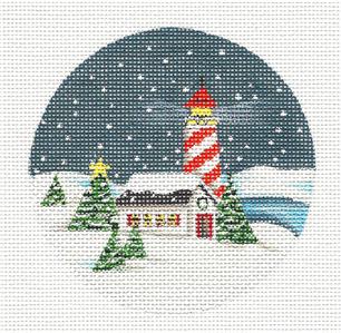 Snowy Lighthouse Cove handpainted Needlepoint Canvas Ornament by DK