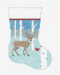 Christmas ~ Deer in Birch Trees Mini Stocking handpainted 13mesh Needlepoint Canvas Susan Roberts