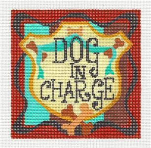 Canvas~ DOG IN CHARGE handpainted 5" Sq. Needlepoint Canvas by Raymond Crawford