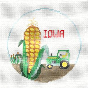 Travel Round ~ IOWA handpainted Needlepoint Ornament Canvas by Kathy Schenkel