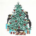 Tree Canvas ~ 4 Penguins Decorating Their Christmas Tree 18 Mesh Needlepoint Canvas by Needle Crossings