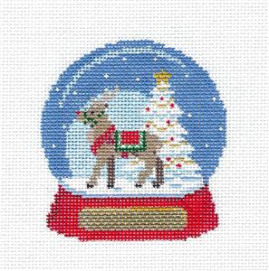 Snow Globe Christmas ~ Reindeer SNOW GLOBE handpainted Needlepoint Canvas Ornament by Susan Roberts