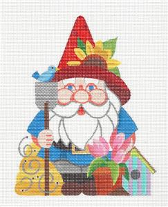 Gnome Canvas ~ Spring GARDEN GNOME handpainted Needlepoint Canvas by Raymond Crawford