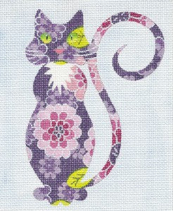 Cat Canvas ~ Sophisticated Zinnia Cat handpainted Needlepoint Canvas Ornament or Insert LEE