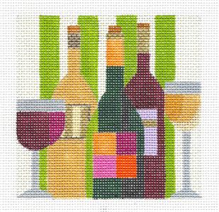 Canvas ~ Red & White WINE Celebration handpainted 4" Sq. Needlepoint Coaster or Ornament by Melissa Prince