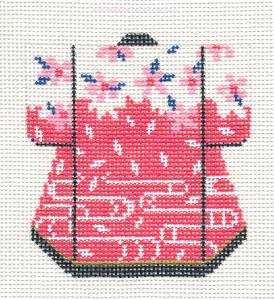 Kimono ~ Oriental Pink Blossoms Petite Japanese Kimono handpainted Needlepoint Canvas LEE