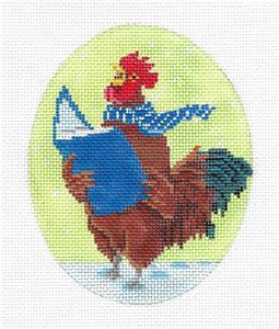 Christmas Oval ~ Caroling Rooster handpainted Oval Needlepoint Canvas by Scott Church