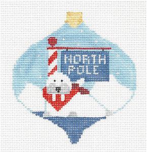 Bauble ~ North Pole WALRUS handpainted Needlepoint Ornament Canvas Kathy Schenkel