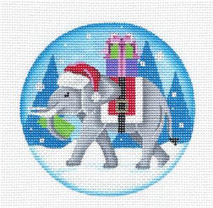 Christmas Round ~ Santa Elephant with Gifts handpainted Needlepoint Canvas by Pepperberry