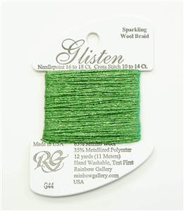 GLISTEN Sparkling Braid #44 Grass Green Needlepoint Stitching Thread by Rainbow Gallery