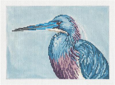 Bird Canvas ~ Tri-Color Heron Shore Bird handpainted Needlepoint Canvas Needle Crossing