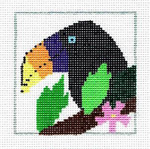Coaster ~ Tropical Toucan 4" Sq. Coaster handpainted Needlepoint Canvas Jean Smith