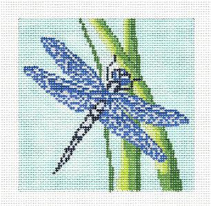 Canvas ~ Blue Dragonfly 4" Sq. Coaster Insert handpainted 18 mesh Needlepoint Canvas by Needle Crossings