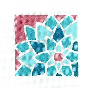 Canvas-Turquoise Deco Flower 3" Sq. Insert handpainted Needlepoint Canvas by Pepperberry