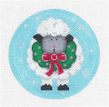 Round ~ Christmas Lamb with Wreath handpainted Needlepoint Ornament by Pepperberry