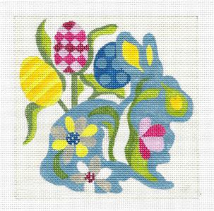 Easter Rabbit ~ BLUE SPRING BUNNY & EGGS handpainted Needlepoint Canvas & STITCH GUIDE SET  by Melissa Prince