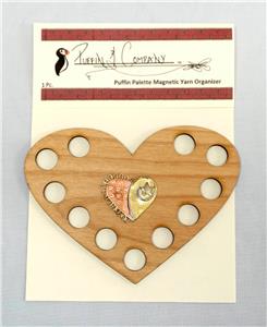 Wooden Fiber Palette & Heart Magnet for Storage of Stitching Fibers by Puffin