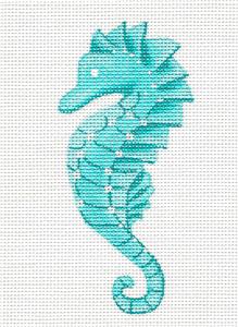 Canvas-Turquoise Seahorse handpainted Needlepoint Canvas by Pepperberry Designs