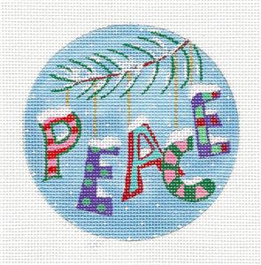 Peace Round ~ PEACE On Earth in Pink handpainted Needlepoint Canvas 4" Ornament Juliemar