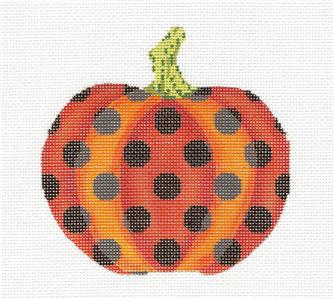 Kelly Clark Pumpkin ~ Autumn Pumpkin with Polka Dots handpainted Needlepoint Canvas by Kelly Clark