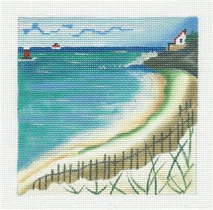 Landscape ~ Waters Edge Seaside Coastline handpainted Needlepoint Canvas from Juliemar