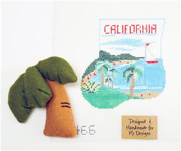 CANVAS SET ~ CALIFORNIA Needlepoint Mini Stocking Ornament & Palm Tree Kathy Schenkel