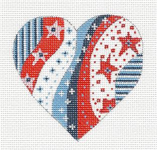 Heart ~ Patriotic HEART with STARS handpainted 18 Mesh Needlepoint Canvas by CH Design - Danji