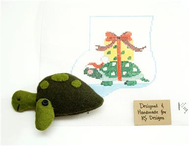 Canvas Set ~ TURTLE & GIFT CANVAS SET handpainted Needlepoint Mini Stocking Ornament & TURTLE by Kathy Schenkel