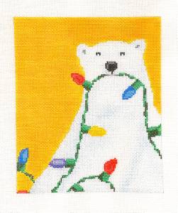 Christmas ~ Polar Bear with Lights handpainted Lg. Needlepoint Canvas by Scott Church