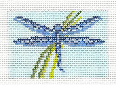 Canvas ~ DRAGONFLY to fit Planet Earth ID TAG 2" by 3" handpainted 18 Mesh Needlepoint Canvas Needle Crossings