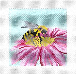 Canvas ~ Bumble Bee on Cone Flower 3" Sq. handpainted 18 Mesh Needlepoint Canvas Needle Crossings